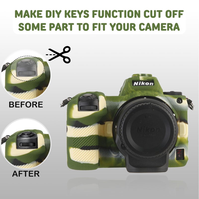 STSEETOP Camera Case for Nikon Z6 Z6II Z7 Z7II - Protective Silicone DSLR Skin Cover, Detachable Cage, Shockproof, Dustproof (Army Green) - Image 2